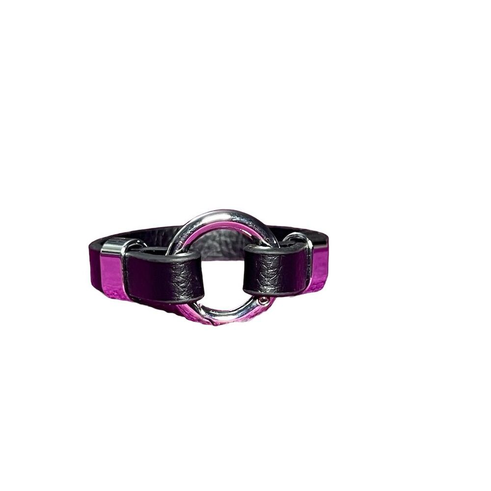 Elegant Black Leather Bracelet with Silver Ring Clasp Unisex Fashion - Picture 8 of 14